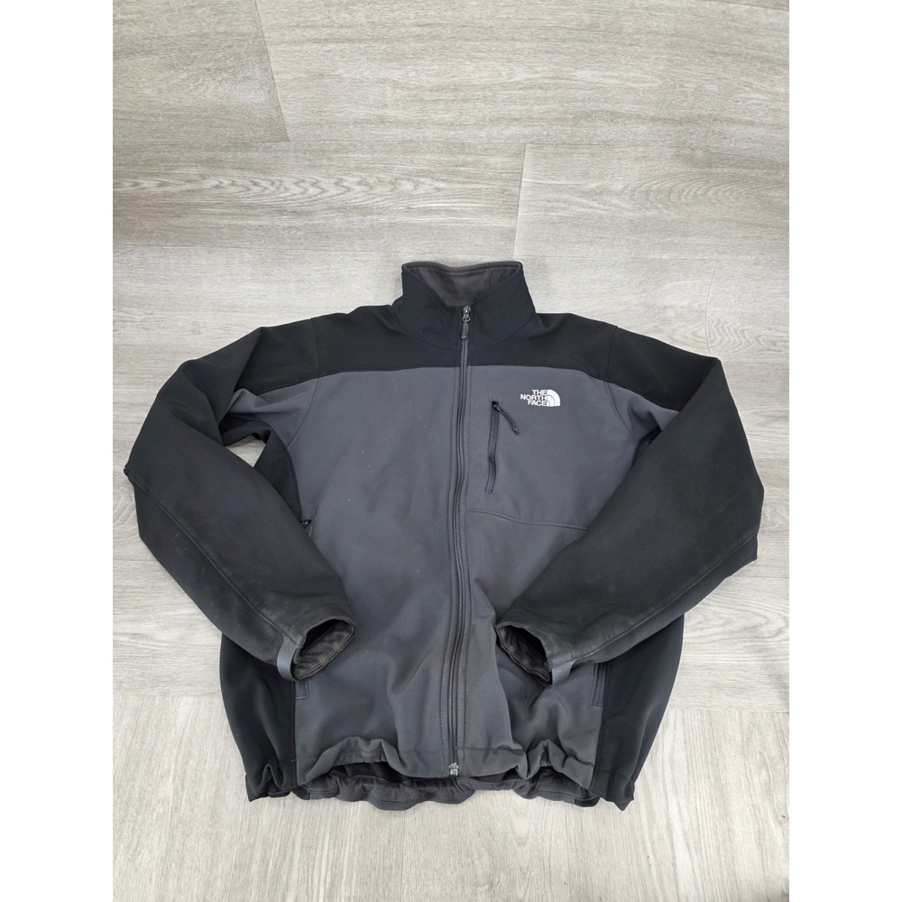 The North Face Jacket Men's M Gray Black Softshell Full Zip Fleece Lined Outdoor